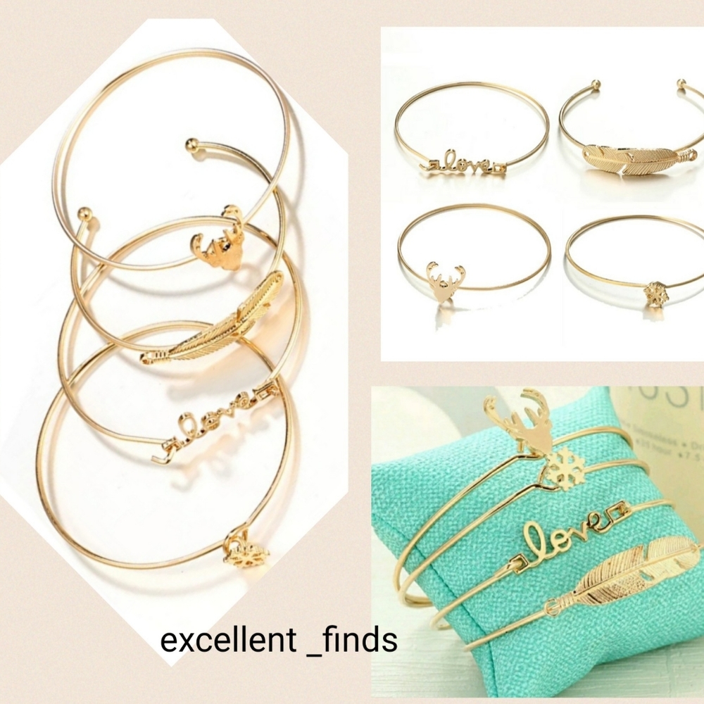 NEW Gold 4-Pc Boho Cuff Bangle Bracelet Set